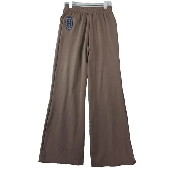 Scoop Front Seamed Wide Leg Pants Woman's XS Brown Pockets Casual Business NWT - Picture 2 of 9